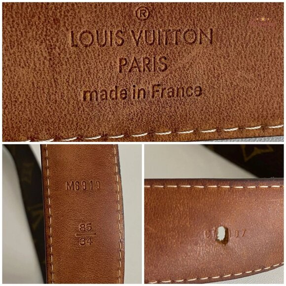Authentic Louis Vuitton Monogram Canvas Leather Ellipse Gold Buckle Belt 85/34 - Picture 7 of 12